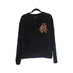 Zara Mens Black Sweatshirt W Gold Lion Beading, 100% Cotton, Size L